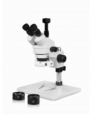 PA-1AFZ-IFR07-5N Simul-Focal Trinocular Zoom Stereo Microscope - 0.7X-4.5X Zoom Range, 0.5X & 2.0X Auxiliary Lenses, 144-LED Ring Light, 5MP Digital CMOS Camera 