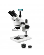 PA-1AFZ-IFR07-3609NS Simul-Focal Trinocular Zoom Stereo Microscope - 0.7X-4.5X Zoom Range, 0.5X & 2.0X Auxiliary Lenses, 144-LED Ring Light, 2MP High Definition Digital Camera 