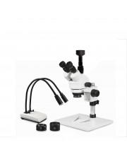 PA-1AFZ-IHL20-5N Simul-Focal Trinocular Zoom Stereo Microscope - 0.7X-4.5X Zoom Range, 0.5X & 2.0X Auxiliary Lenses, Dual Gooseneck LED Light, 5MP Digital CMOS Camera 