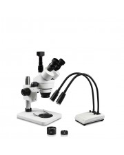 PA-1FZ-IHL20-5N Simul-Focal Trinocular Zoom Stereo Microscope - 0.7X-4.5X Zoom Range, 0.5X & 2.0X Auxiliary Lenses, Dual Gooseneck LED Light, 5MP Digital CMOS Camera 
