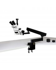 PA-7FZ-IFR07-5N Simul-Focal Trinocular Zoom Stereo Microscope - 0.7X - 4.5X Zoom Range, 0.5X & 2.0X Auxiliary Lenses, 144-LED Ring Light, 5MP Digital CMOS Camera 