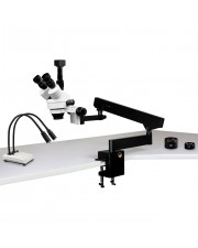 PA-7FZ-IHL20-5N Simul-Focal Trinocular Zoom Stereo Microscope - 0.7X - 4.5X Zoom Range, 0.5X & 2.0X Auxiliary Lenses, Dual Gooseneck LED Light, 5MP Digital CMOS Camera 